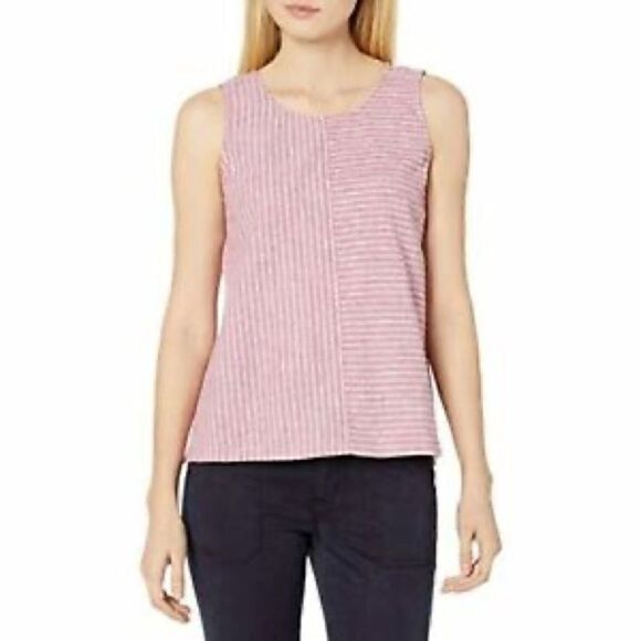 VINCE CAMUTO | EUC Women’s Ticking Stripe Linen Sleeveless Top Dark Pink Size XS - Picture 2 of 11